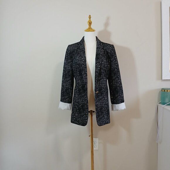 DKNY Textured Blazer Jacket Women's Size M Black White Single Button - Like New - Picture 1 of 5